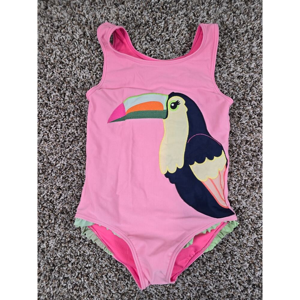 Gymboree Girls Sz 8 One Piece Swimsuit Pink Ruffled Toucan Print